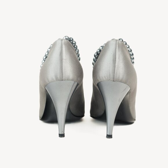 Chanel Grey Pearl Ankle Satin Pumps - Picture 3 of 9